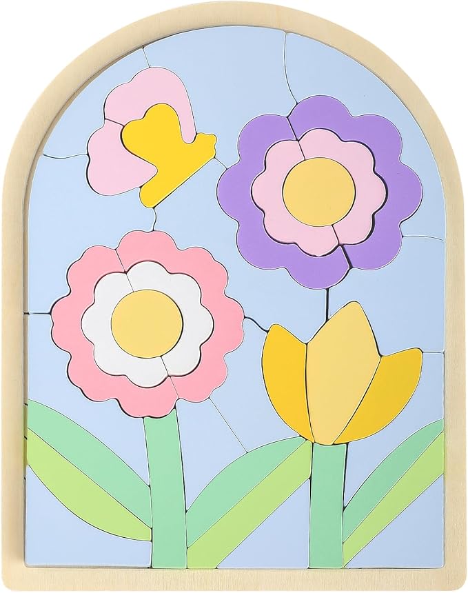 Kids Puzzles Ages 3-5, Wooden Puzzles for Toddlers 3-5, Color Shapes Puzzles for Kids Ages 4-6, Toddler Puzzles Montessori Toys for 3 Year Old, Great Gifts for 3+ Year Olds (Flowers)