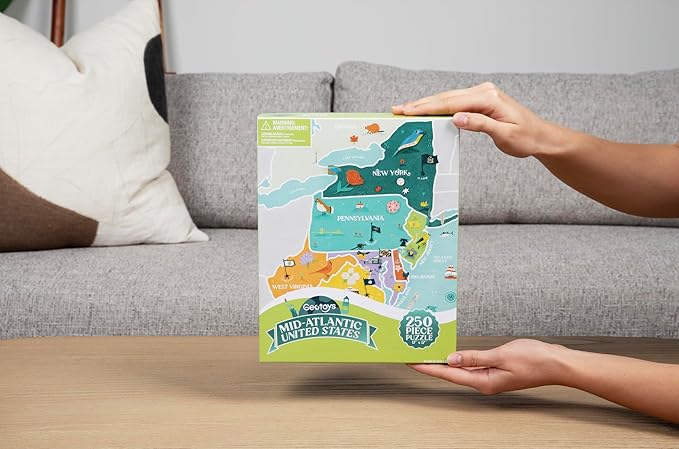 Geotoys Mid-Atlantic Region Jigsaw Puzzle - 250 Piece Puzzle for Kids - Jigsaw Puzzles for Kids Ages 8-12 Years Old - Geography Puzzles with Colorful Landmarks, United States Flag and More