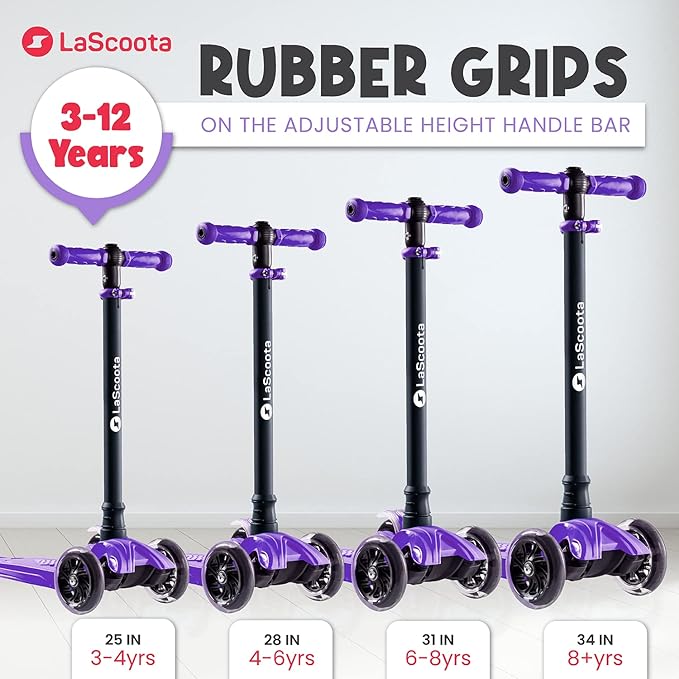 LaScoota 2-in-1 Kids Kick Scooter, Adjustable Height Handlebars and Removable Seat, 3 LED Lighted Wheels and Anti-Slip Deck, for Boys & Girls Aged 3-12 and up to 100 Lbs.