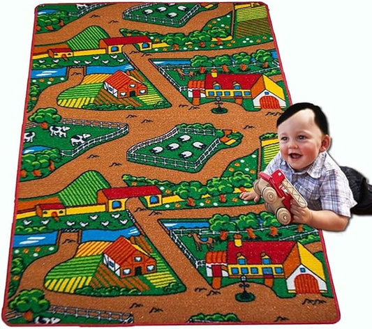 Kids Rug Farm 2 Area Rug 5x7 (Approx : 4'11" X 6' 10") Non Slip Gel Backing