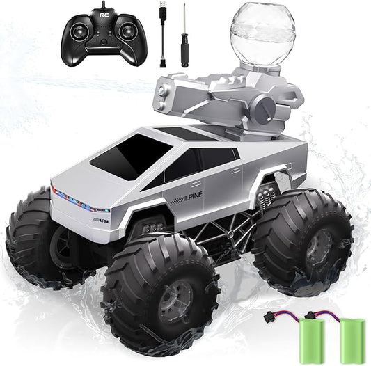 Summer Toys 1:16 RC Car with Water Gun - 2.4 GHZ Remote Control Car, 4WD All Terrain Amphibious Assault Cybertruck, Electric Vehicle Outdoor Pool Toys for Kids, Gifts for Boys Girls Age 5+ Years Old