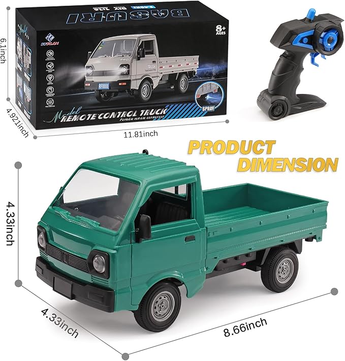 RC Car 1/16 RC Drift Car RTR Remote Control Racing Pickup Truck 2WD Truck Drift Crawler Off Road 2.4G with Spray Music and Light Vehicle Hobby Grade Toy Model for Kids and Adult (Green-1)