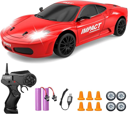 RC Drift Car, 2.4ghz 1/24 High Speed Remote Control Car RC Cars Drifting RC Car Racing Car Model Vehicle, 4WD Fast Drifting Toy Car with LED Lights for Boys Girls Adults (Red)