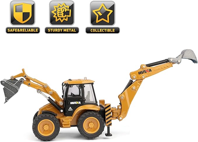 duturpo 1/50 Scale Metal Diecast Backhoe Loader Toy, Metal Play Construction Vehicles Trucks Toy for Boys