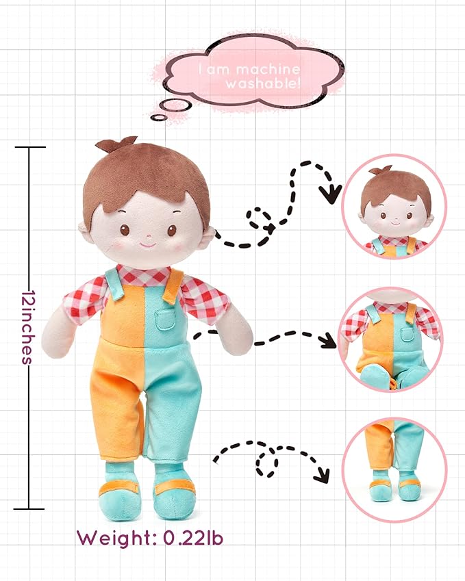 Soft Baby Boy Doll Toys (12''), My First Baby Rag Doll for 1 Year-Old Boy Birthday Gift,Christmas Plush Toys Gift for Toddler Kids Infants-Patch Boy