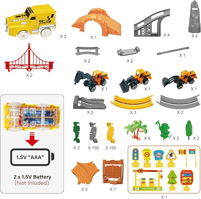 OR OR TU Toys for Boys 5-7, Race Track for Toddlers 3-5, 342Pcs Construction Toys for Boys Kids Car Track Toy Train Set Flexible Gift for 3 4 5 6 7+ Years Old
