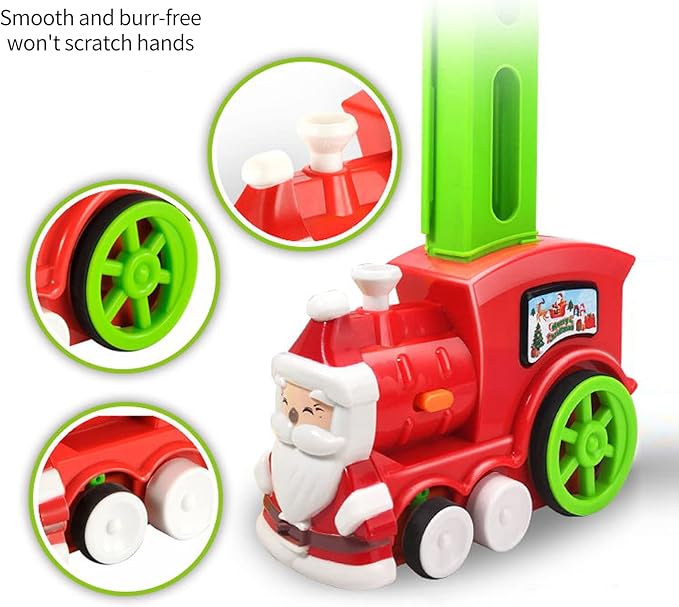 B-Qtech Domino Train Toy Set for Kids Christmas House, Automatic Electric Domino Train Dominoes Blocks Stacking Toys Creative Games New Year Gifts for Kids Boys Grils Ages 3-5 5-8