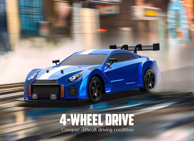 RACENT 1:16 RC Drift Car, 2.4Ghz 4WD 18KM/H Remote Control Car with Spray Mist, Racing and Drifting Wheels, LED Light, 2 Batteries, Sport Model Toys Vehicle for Kids, Boys, Adults