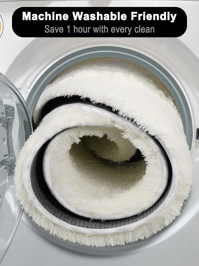 ONASAR Cream White Round Area Rug 4ft, Fluffy Ultra Soft Bedroom Circle Rugs Floor Mat for Kids Girls Boys Teen Room, Fuzzy Plush Shaggy Carpet for Nursery Living Room Playroom Dorm Home Decor