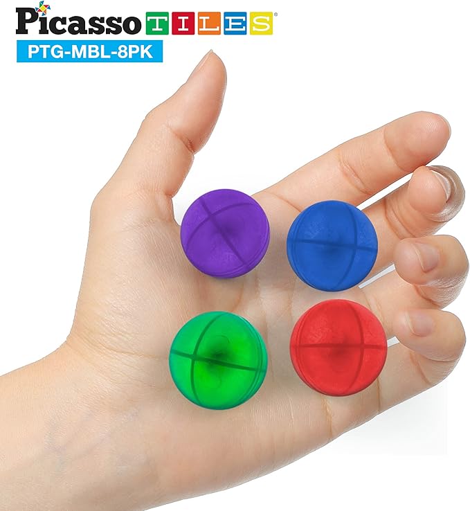 PicassoTiles 8pc Marbles for Magnetic Block Tiles Marble Run Race Track Magnet Building Tile Blocks Racetrack Maze Construction Toys Creative Toy Girls Boys 3 and Up Early Education STEM Learning Kit
