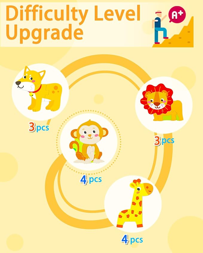 Wooden Puzzles Toddler Toys for 1 2 3 Year Old Boy Girl, 4 Packs Animal Toddler Puzzles Preschool Educational Learning Montessori Toys Age 1-3, 2-4 Christmas Birthday Gifts