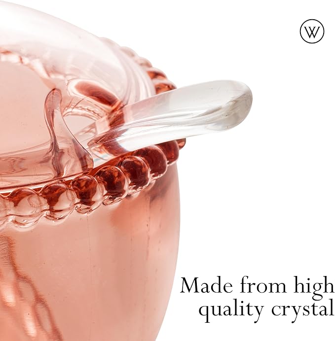 WOLFF - Pearl Crystal Beaded Sugar Bowl with Lid and Spoon - Sugar Holder, Dish for Candy Dispenser, Jelly Jar (Pink, Sugar Bowl)
