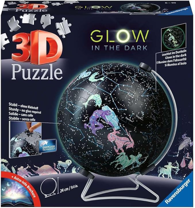 Ravensburger Puzzle-Ball Starglobe with Glow-in-The-Dark Edition: 180 Piece 3D Jigsaw Puzzle for Kids 11544 - Easy Click Technology Means Pieces Fit Together Perfectly