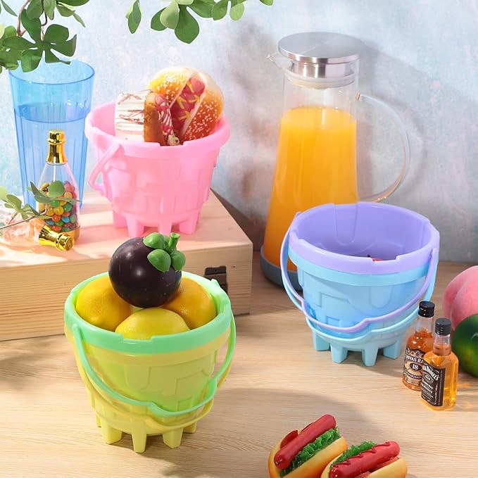 Lenwen 30 Pcs Beach Sand Buckets for Kids 5.5 Inch Easter Buckets Bulk Plastic Sand Castle Pail Beach Building Toys for Toddlers Girls Boys Gift Party Favor,5 Assorted Colors