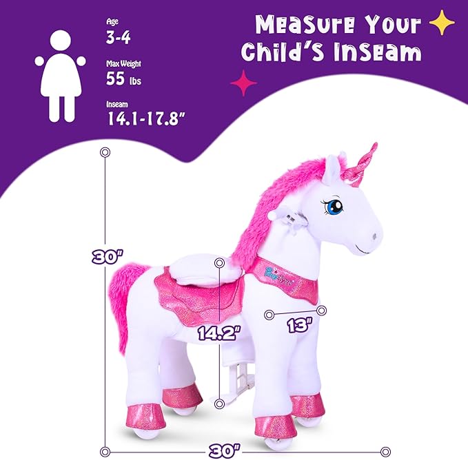 PonyCycle Ride on Unicorn Riding Unicorn Toys, Essential Model E Unicorn Gifts Ride on Pony for Girls (30" Height/Size 3 for Age 3-4) Plush Interactive Riding Horse Ride on Horse Toys Animal Pink E312