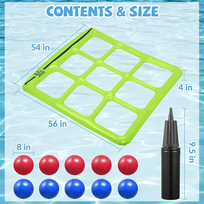 Pool Toys Games Set- Tic-Tac-Toe Inflatable Pool Toy with 10 Balls - for Adults Teens Kids 2-10 Players