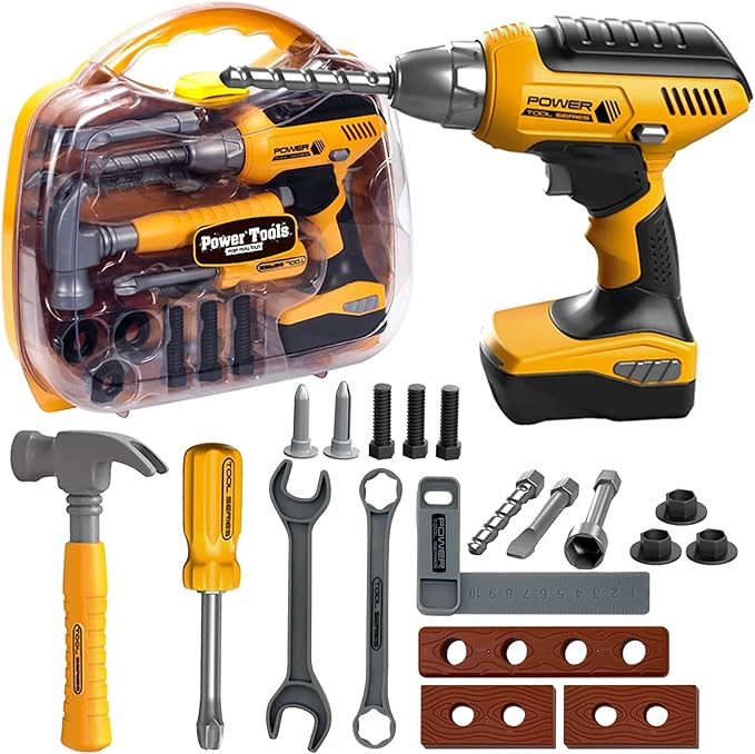 Pretend Play Kids Construction Kits, Kids Tool Set with Electronic Toy Drill & Tool Box, Toy Tools for Kids 3 4 5 6 7 8 Year Old Boys & Girls