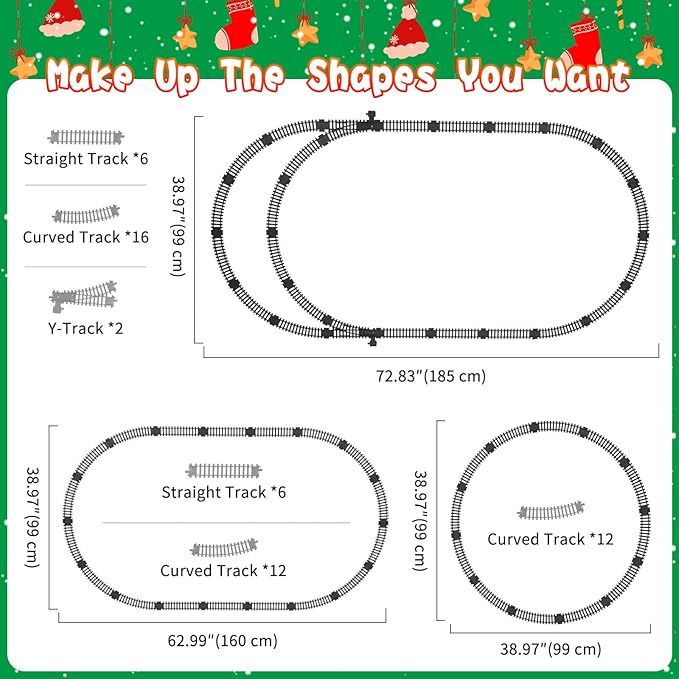 Train Set, Christmas Train Sets for Around The Tree Electric Train with Steam, Lights and Sound, Model Train Set for Kids Toy Gifts for 3 4 5 6 7 8+ Years Old (No Remote)