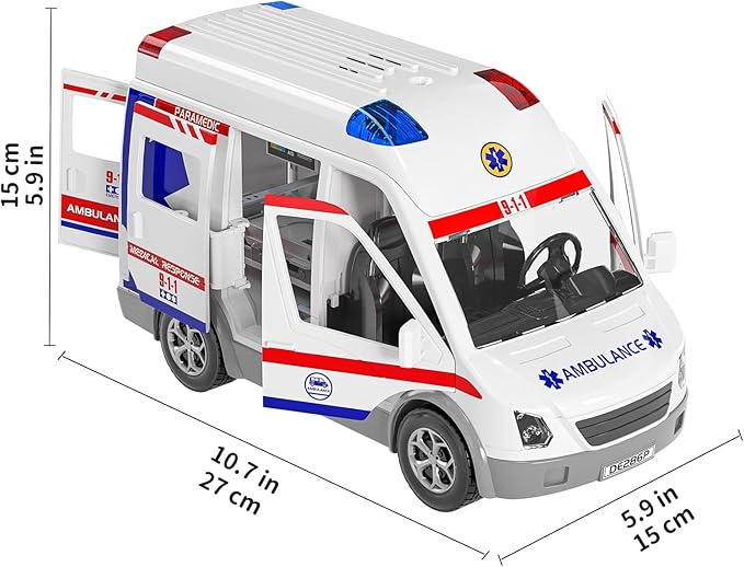 TEMI Ambulance Toy for Kids 3 4 5 6 7 8 Years Old Friction Powered Truck with Light and Sound Emergency Vehicle Toy for Boys Girls Gifts for Age 3-12 Boys Girls