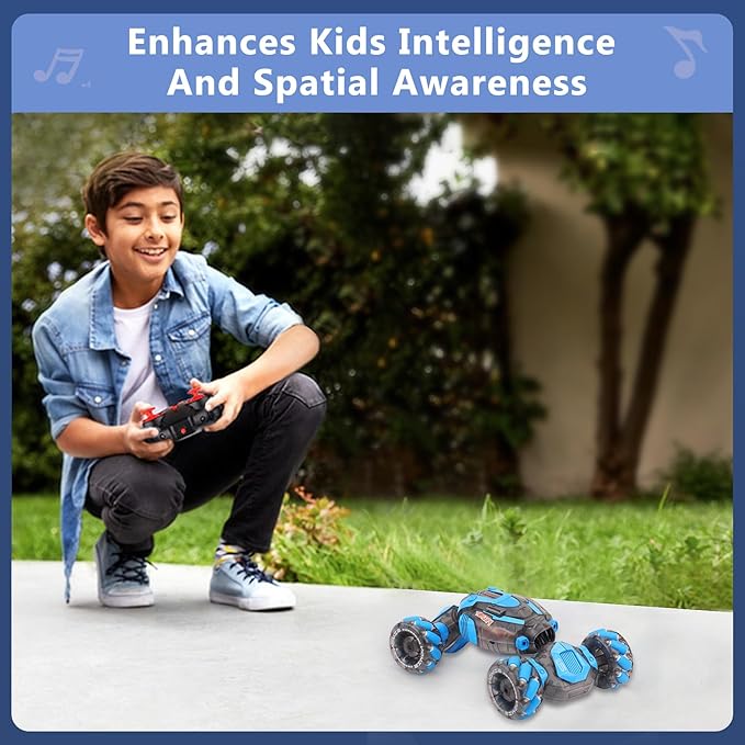 Gesture Sensing RC Stunt Car for Boys, Remote Control Toys for Kids Age 5-7, 6-8, 9 10 11 12+ Years Old Birthday Gifts, 2.4GHz Hand Controlled RC Drift Car with Light & Music, Double-Sided Driving
