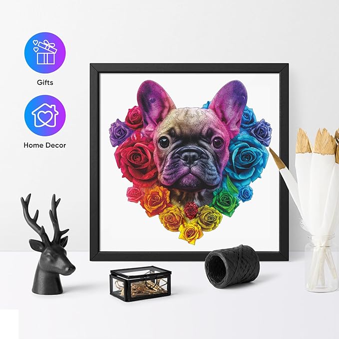 Love Bulldog 200 Pieces Wooden Puzzles for Adults Dog Jigsaw Puzzles with Unique Heart Shapes Pieces Great Gift for Kids and Adults on Birthday,Thanksgiving,Christmas 11.2 x 11.3 Inches