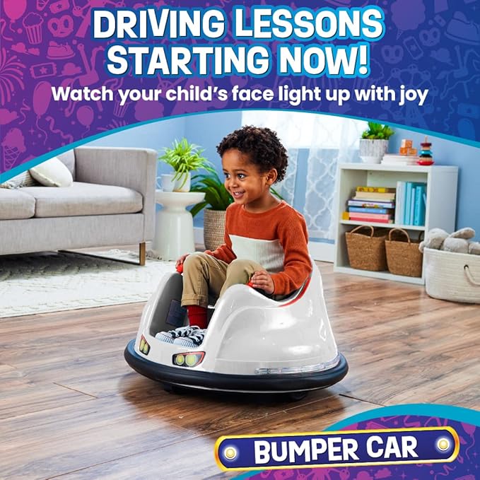 FunPark 6V Electric Bumper Car Ride-On for Toddlers, Ages 1.5–4 Years, LED Lights, 360° Spin, Supports up to 66 lbs (No Remote)