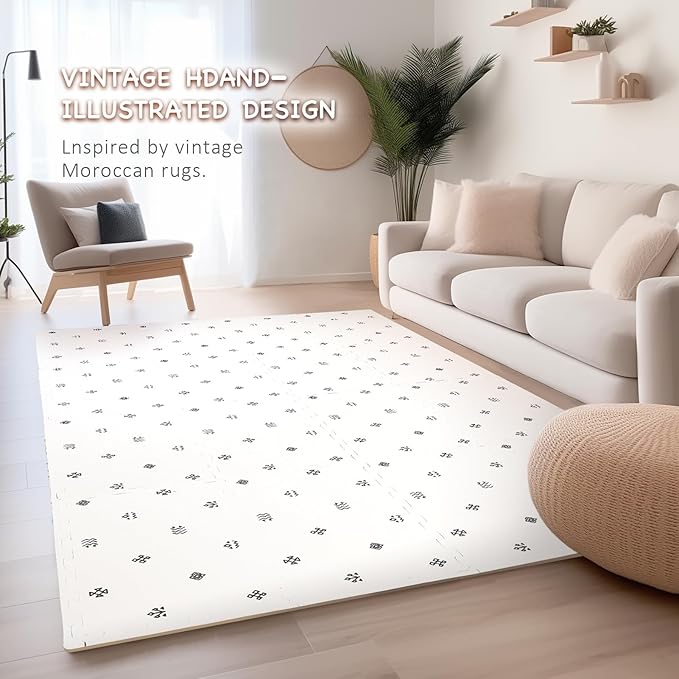 TCBunny 16 Interlocking Tiles and Edges Baby Play Mat for Kids & Toddlers - 5.6 X 4 FT (Bohemia Handmade Pattern)