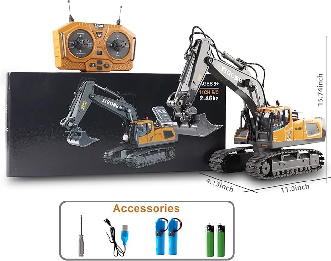 Dwi Dowellin Remote Control Excavator Toys for Boys,Construction Rc Excavators for Kids Age 4-7 8 9 10 Year Old,Ideal Toys,Batteries Included(Yellow)