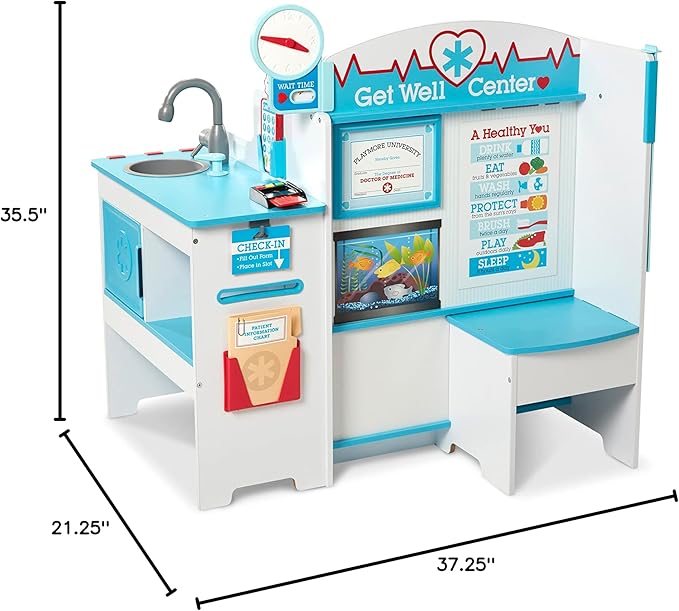 Melissa & Doug Wooden Get Well Doctor Activity Center - Waiting Room, Exam Room, Check-In Area - FSC Certified