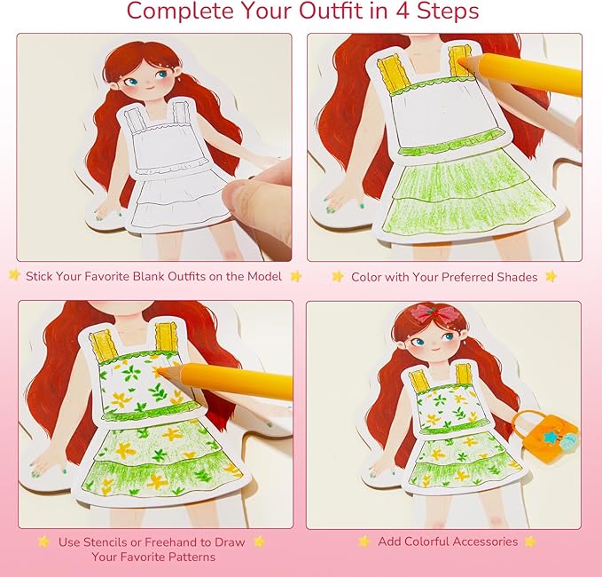 Mideer Paper Doll Kits, Reuseable Dress Up Paper Doll with Storage Box, DIY Dress Up Games for Girls Ages 4-7, Kids Fashion Design Kit with 240 Colorable Clothing Stickers and Dual Tip Colored Pencils