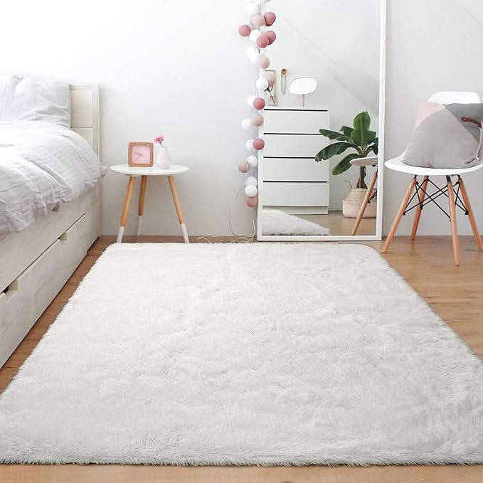 Ompaa Fluffy Rug, Super Soft Fuzzy Area Rugs for Bedroom Living Room - 5' x 8' Large Plush Furry Shag Rug - Kids Playroom Nursery Classroom Dining Room Decor Floor Carpet, Cream White