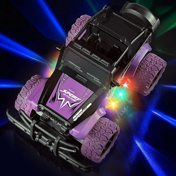 Remote Control Car for Girls, 1:20 Scale Rc Cars Remote Control Truck Car Toy Vehicles for Kids Age 3-5, Rc Truck Racing Car with 3 Color Lights for Kids 5-7 8-12 Birthday Gift, Purple