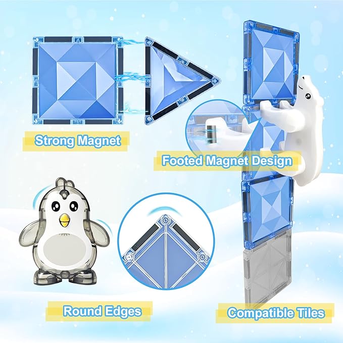 Magnetic Tiles Frozen Toys Magnetic Building Blocks for Toddlers, Arctic Animals Magnet Tiles Set for Age 3 4 5 6 Kids, 30PCS Stem Educational Toys for Girls Boys, Gift for Birthday Christmas Party