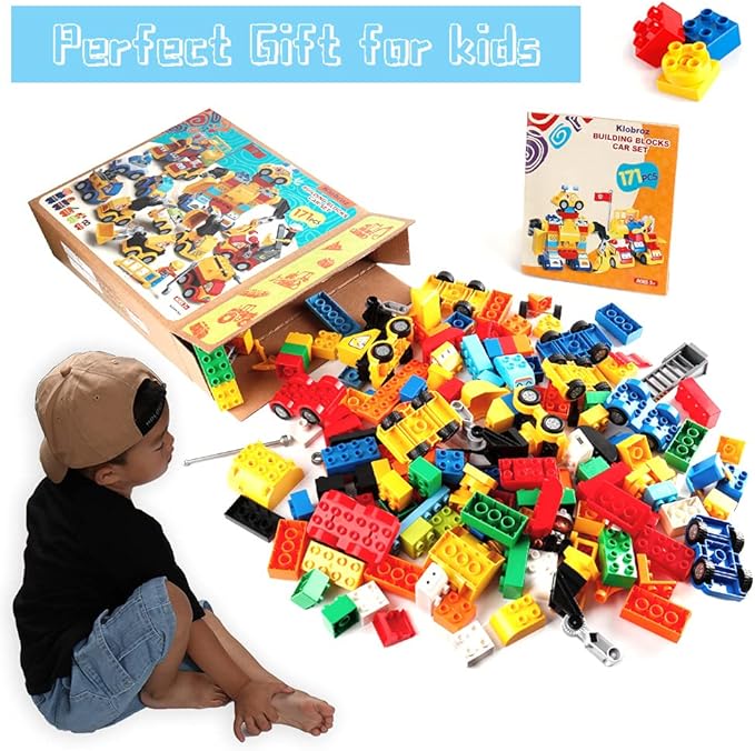 Building Blocks for Toddlers 2-5, 171 Pieces Blocks Car Set for Kids Classic Large Building Bricks Compatible with All Major Brands Educational Toys for All Ages