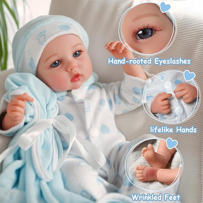 JIZHI Lifelike Reborn Baby Dolls - 12 inch Full Vinyl Body Anatomically Correct Realistic Newborn Baby Doll Boy Real Life Baby Dolls with Accessories for 3+ Year Old Gifts