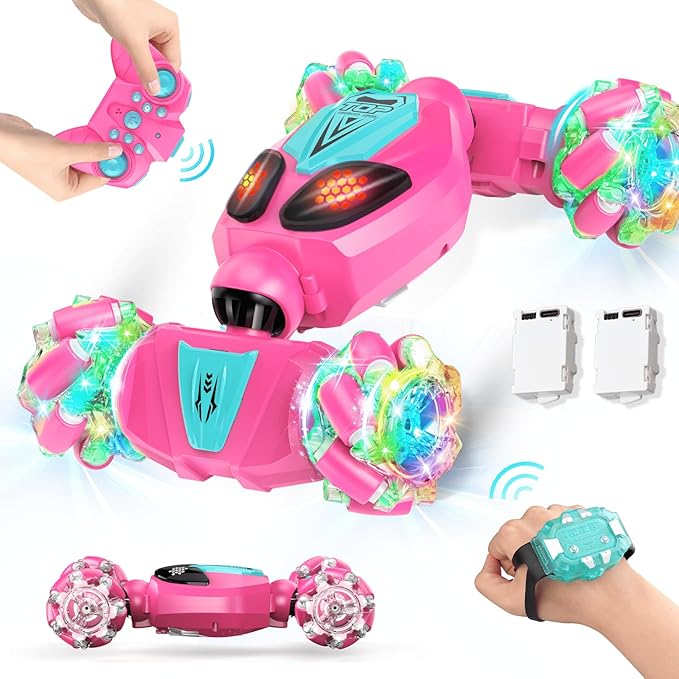 Gesture Sensing RC Stunt Car, Birthday Gifts Toys for Kids, 5-7 6-12 8 9 10 11 Years Old Boys and Girls Remote Control Car, Modular Battery, Type C Charging, 360° Rotating, 4WD Drift (Barbie-powder)