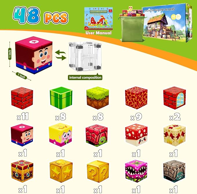 Magnetic Blocks Building Toys for Kids: Magnetic Blocks for Kids Ages 4-8, 1" Magnet Cubes, STEM Sensory Toys for Boys & Girls, Christmas Birthday Gifts for Kid Ages 3+