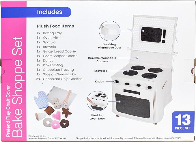 Bake Shoppe Playset -15 Pieces Pretend Play Fabric Kitchen Stove Set - Includes Plush Pretend Food Baked Goods & Accessories - Perfect for Imaginative Role Play for Girls & Boys Ages 3+