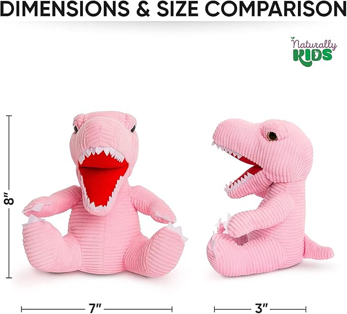 Naturally KIDS Stuffed Animal, Toddler Gifts for Boys, Girls, Plush Dinosaur Toy Pink
