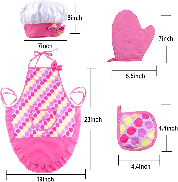 INNOCHEER Play Food for Kids Kitchen Cooking Playing Set, 26 PCS Kids Kitchen playset Accessories with Chef Hat Apron Dress Up, Toddler Cooking Chef Costume Set for 3 4 5 6 Year Old Girls Boys