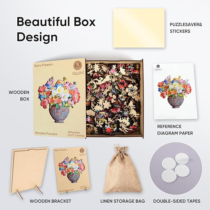 Flower Wooden Puzzles for Adults, 500 Pieces Vase Jigsaw Puzzles, Unique Shaped Medium Size Liberty Wood Puzzle Birthday Gift for Mom Adults and Kids, Family Game 17.5'' x 17''