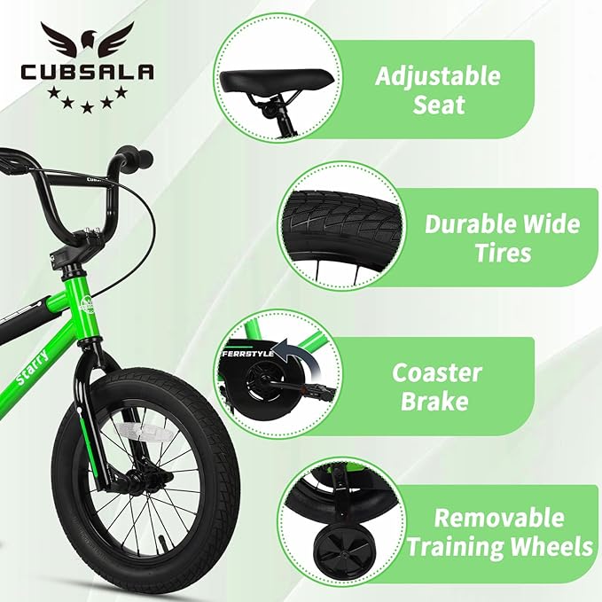 12 14 16 18 Inch Kids Bike BMX Style Bicycle with Training Wheels Coaster Brake for 1-10 Years Old Toddlers Boys Girls Multiple Colors