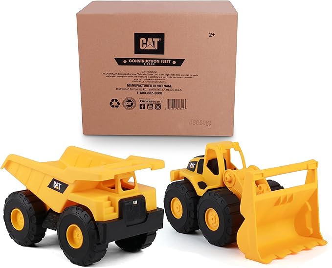 CAT Construction Toys, 2 Pack 10" Construction Fleet Toy Trucks with Articulated Parts, Fun and Durable for Indoor/Outdoor Use, Ages 2+