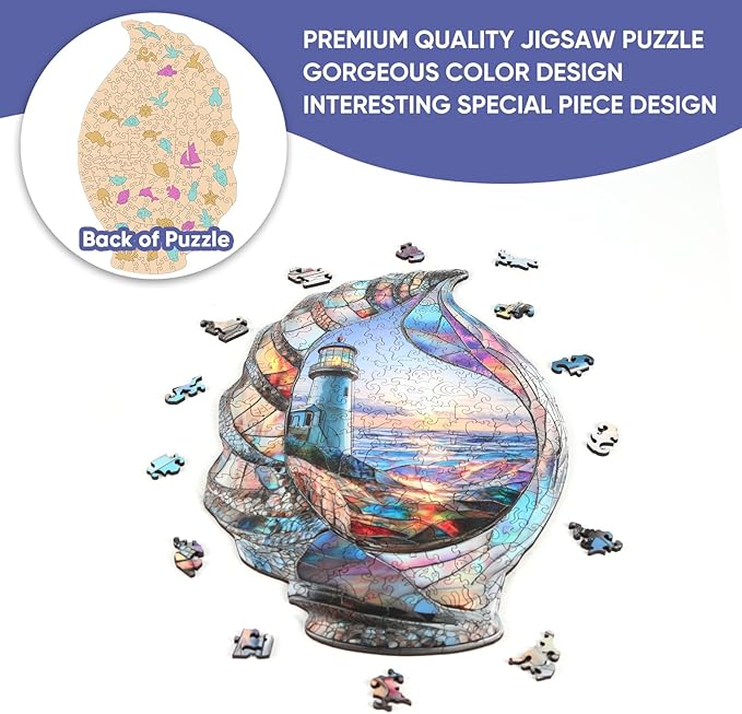 Wooden Puzzles for Adults, Shell Landscape Jigsaw Puzzles 500 Pieces, Unique Shape Puzzles for Adults and Kids, 19.8 x 12.5 Inches Medium Size, Fun Challenging Puzzles Family Game
