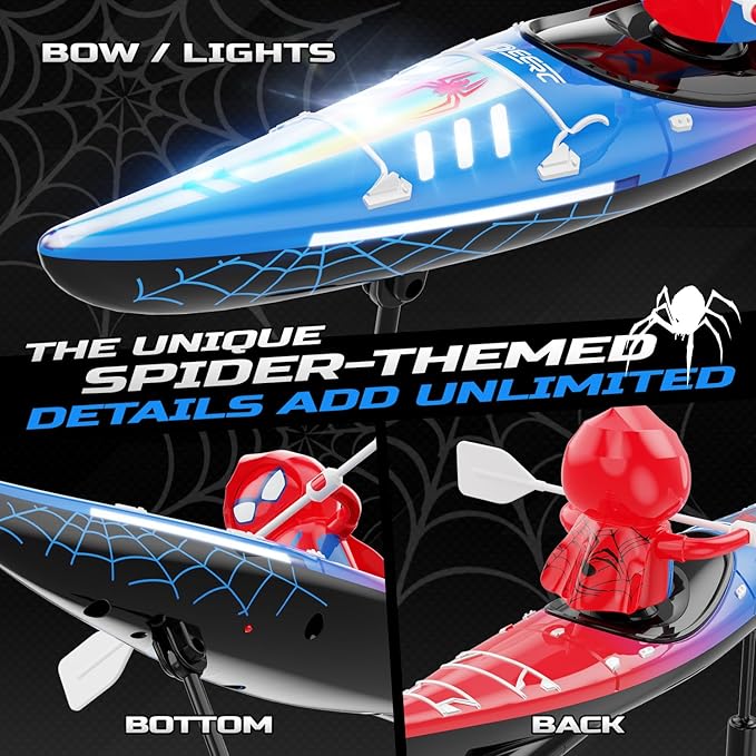 DEERC Mini RC Boat,Remote Control Spider Kayak Boat Pool Water Toys for Kids with Light,Lake,Bathtub,Summer Outdoor Water Toys Gift for Kids Boys Ages 4-8