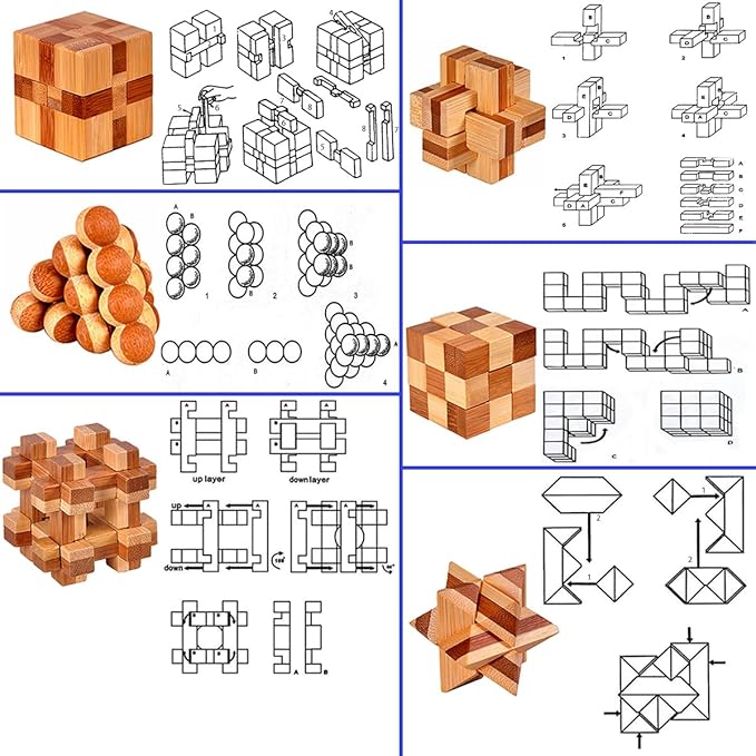 18 Pack Wooden Brain Teaser Puzzles Stress Relief Sensory Toys Wooden Burr Puzzles Brain Teaser Puzzle with Gift Packing Box Magic Puzzle Games Toy for Kids and Adults by AHYUAN (Bamboo)