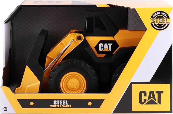 CAT Construction Toys, Steel Wheel Loader 16” – Real Steel Body, Working Arm & Bucket, Oversize All-Terrain Wheels, Heavy-Duty Construction Vehicle for Indoor/Outdoor Play, Kids Ages 3 +
