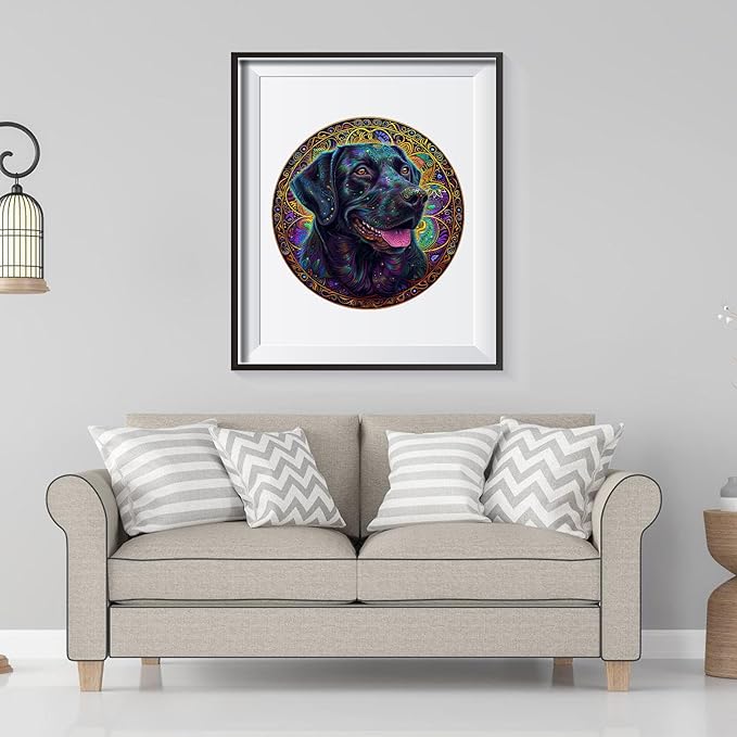 Happy Labrador 500 Pieces Wooden Puzzles for Adults Dog Jigsaw Puzzles with Unique Irregular Shapes Pieces Great Gift for Kids and Adults on Birthday,Thanksgiving,Christmas 16.7x16.7 Inches