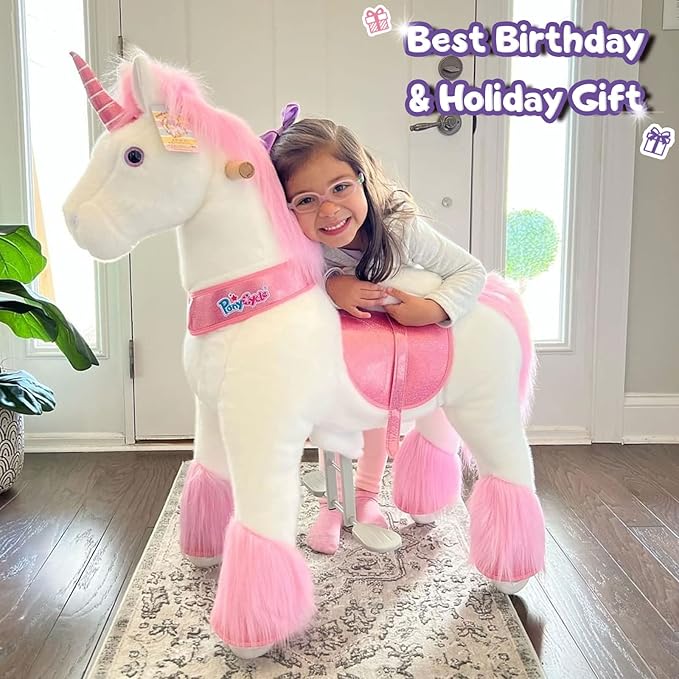 PonyCycle Ride on Pink Unicorn Horse Toys Ride on Toys for Kids 4-8 Year Old Riding Unicorn for Toddlers Size 4 Outdoor Indoor Ride on Animal with Music Sounds Birthday Gifts Ux402.