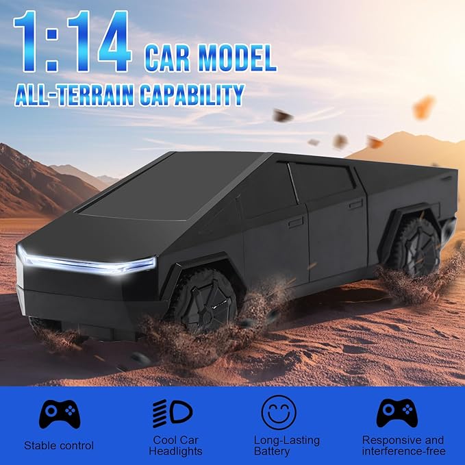 Remote Control Pickup Truck, 1/24 Scale Racing Car Model, Rechargeable Battery & Light and Loadspace, for Adults and Boys (Black)